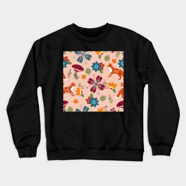 Folksy Autumn Scandinavian Folk Art // Fall colours Crewneck Sweatshirt by creativebakergb